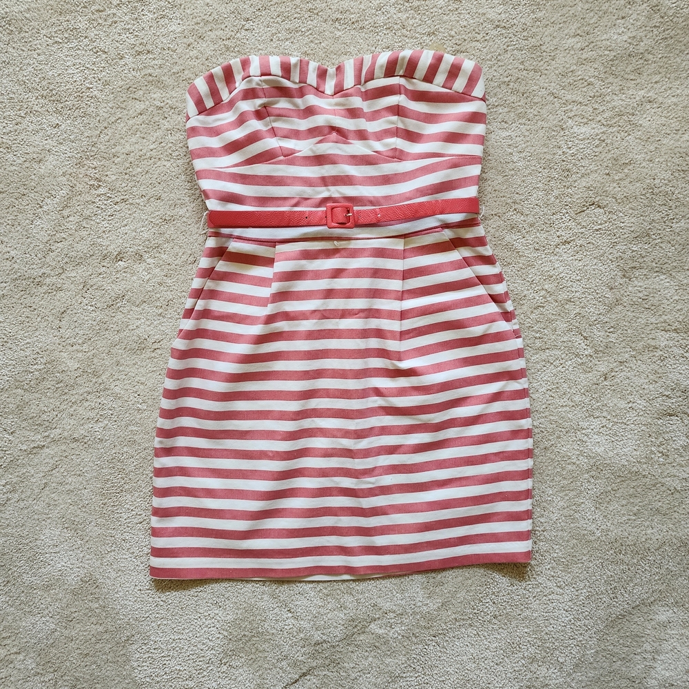 Charlotte Russe Striped Pink and White Strapless Dress
